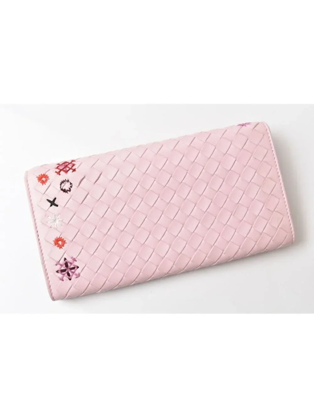 Bottega Veneta Wallet Continental Pink Embroidery